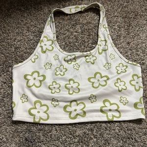 Green/cream flower halter top